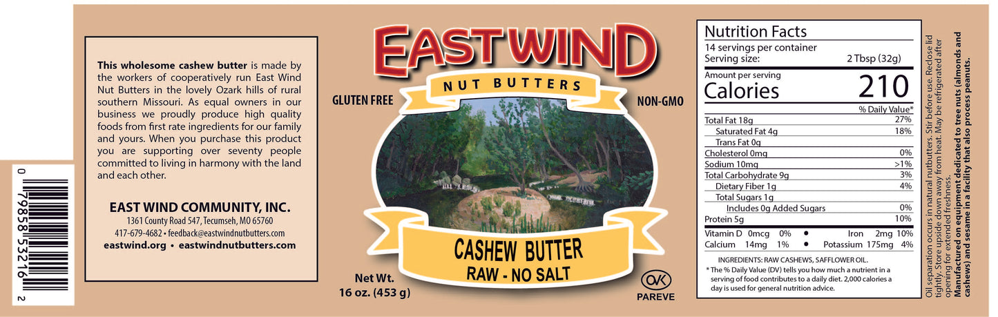 Natural Cashew Butter Raw 16oz