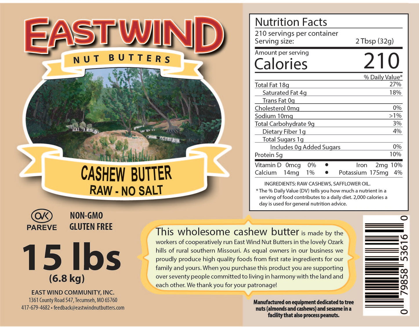 Natural Cashew Butter Raw 15lb